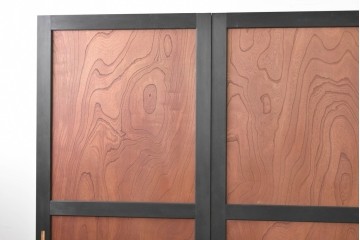 中古建具　ラフジュ工房オリジナル　欅(ケヤキ)材　突き板　美しい木目が魅力の背高帯戸3枚セット　(R-086102)