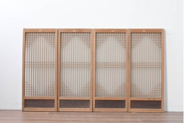 アンティーク建具　昭和初期　組子細工が美しい片面ガラス入りの書院戸4枚セット　(R-086103)