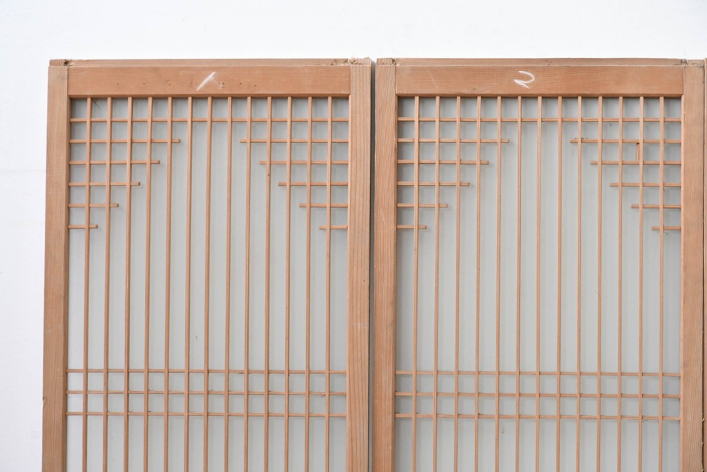 アンティーク建具　昭和初期　組子細工が美しい片面ガラス入りの書院戸4枚セット　(R-086103)