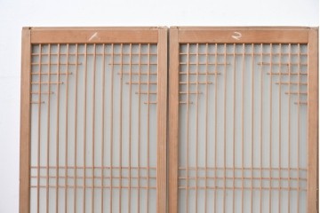 アンティーク建具　昭和初期　組子細工が美しい片面ガラス入りの書院戸4枚セット　(R-086103)