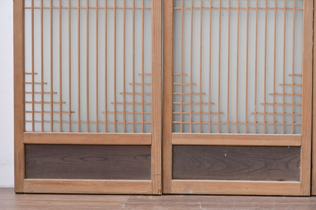 アンティーク建具　昭和初期　組子細工が美しい片面ガラス入りの書院戸4枚セット　(R-086103)