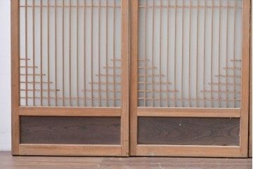アンティーク建具　昭和初期　組子細工が美しい片面ガラス入りの書院戸4枚セット　(R-086103)