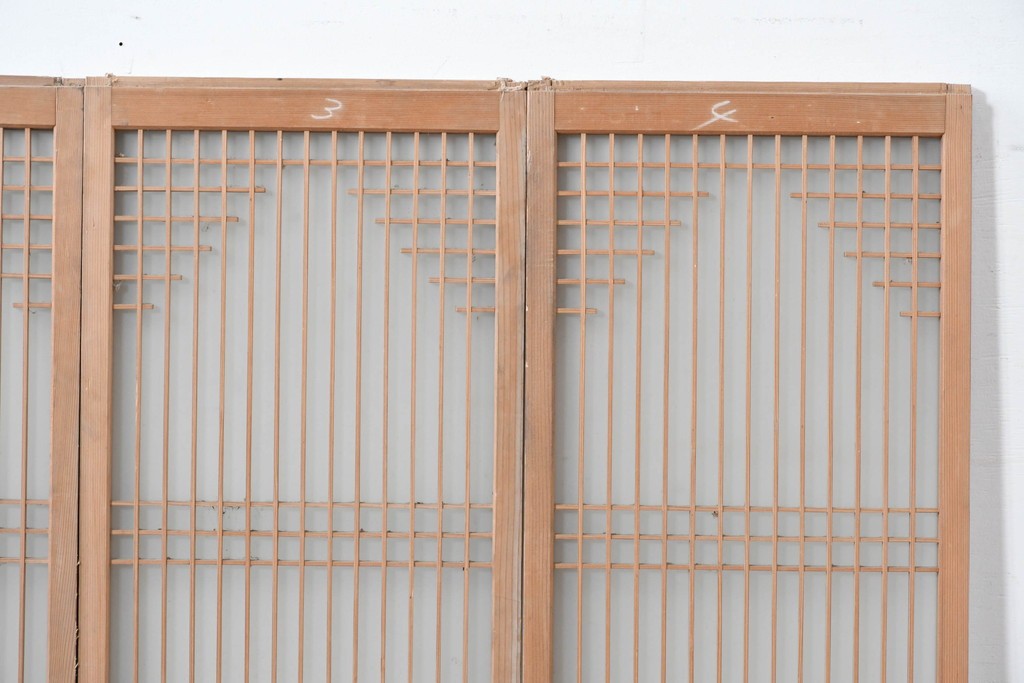 アンティーク建具　昭和初期　組子細工が美しい片面ガラス入りの書院戸4枚セット　(R-086103)