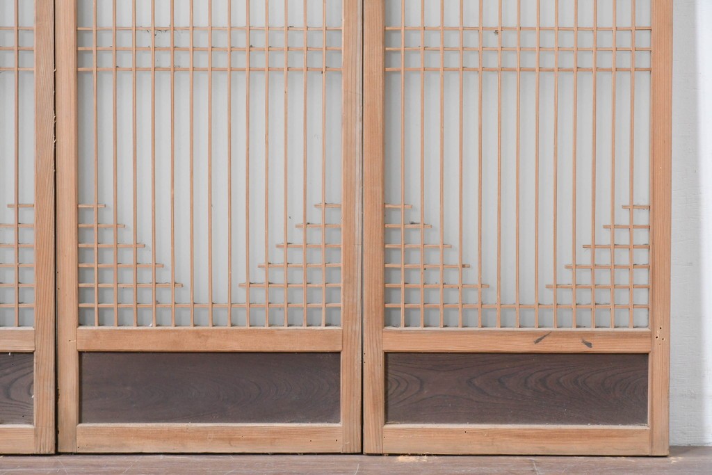 アンティーク建具　昭和初期　組子細工が美しい片面ガラス入りの書院戸4枚セット　(R-086103)