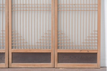 アンティーク建具　昭和初期　組子細工が美しい片面ガラス入りの書院戸4枚セット　(R-086103)