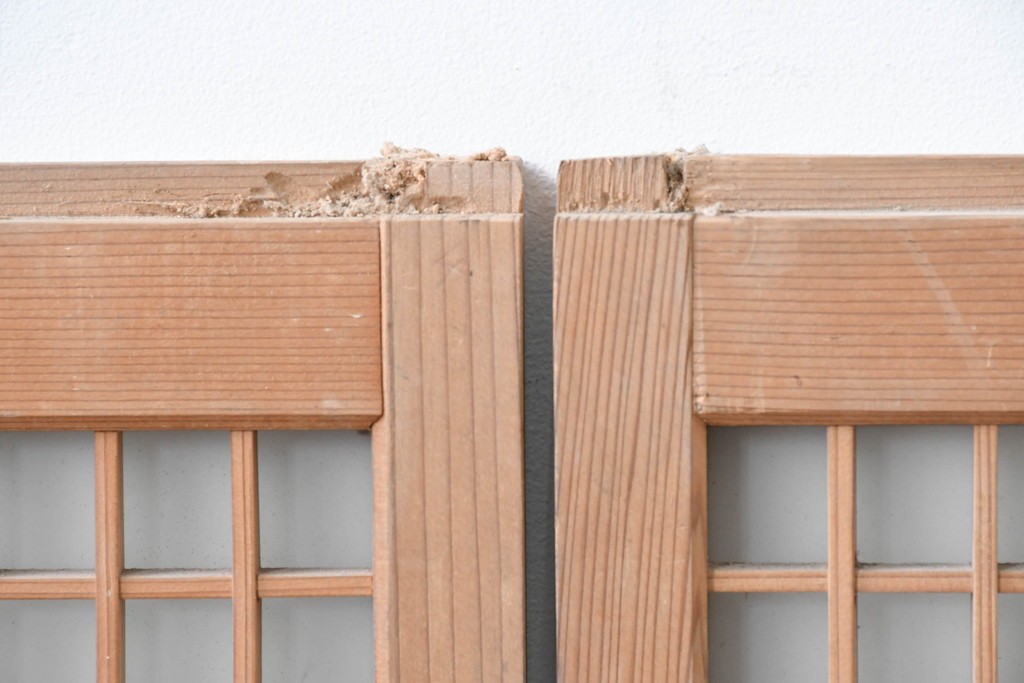 アンティーク建具　昭和初期　組子細工が美しい片面ガラス入りの書院戸4枚セット　(R-086103)