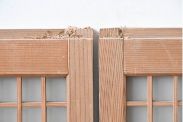 アンティーク建具　昭和初期　組子細工が美しい片面ガラス入りの書院戸4枚セット　(R-086103)