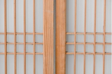 アンティーク建具　昭和初期　組子細工が美しい片面ガラス入りの書院戸4枚セット　(R-086103)