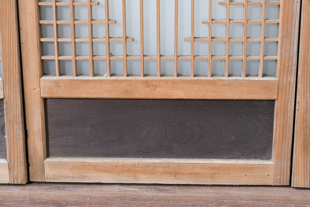 アンティーク建具　昭和初期　組子細工が美しい片面ガラス入りの書院戸4枚セット　(R-086103)