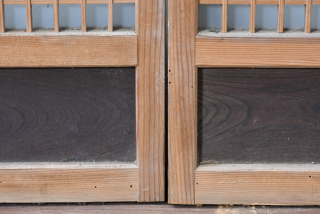 アンティーク建具　昭和初期　組子細工が美しい片面ガラス入りの書院戸4枚セット　(R-086103)