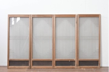 アンティーク建具　昭和初期　組子細工が美しい片面ガラス入りの書院戸4枚セット　(R-086103)
