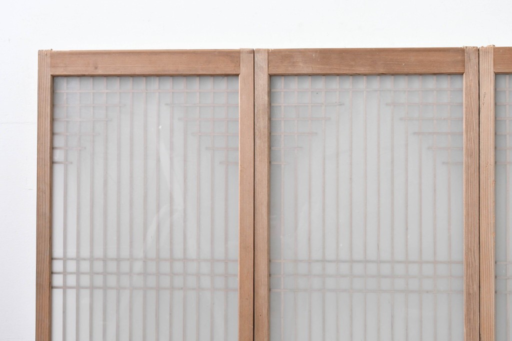 アンティーク建具　昭和初期　組子細工が美しい片面ガラス入りの書院戸4枚セット　(R-086103)