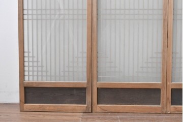 アンティーク建具　昭和初期　組子細工が美しい片面ガラス入りの書院戸4枚セット　(R-086103)