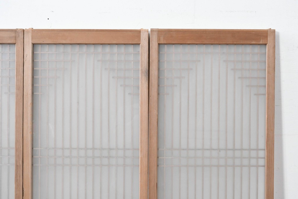 アンティーク建具　昭和初期　組子細工が美しい片面ガラス入りの書院戸4枚セット　(R-086103)