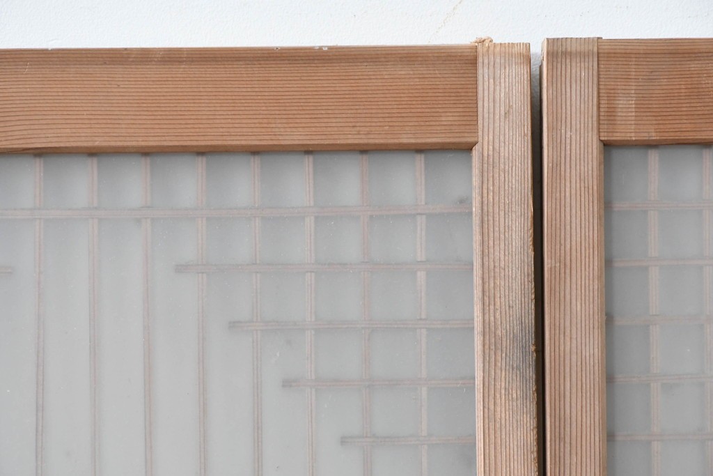 アンティーク建具　昭和初期　組子細工が美しい片面ガラス入りの書院戸4枚セット　(R-086103)