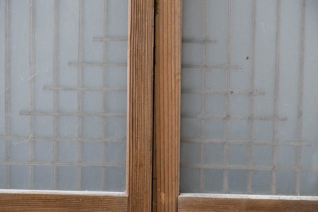 アンティーク建具　昭和初期　組子細工が美しい片面ガラス入りの書院戸4枚セット　(R-086103)