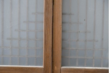 アンティーク建具　昭和初期　組子細工が美しい片面ガラス入りの書院戸4枚セット　(R-086103)