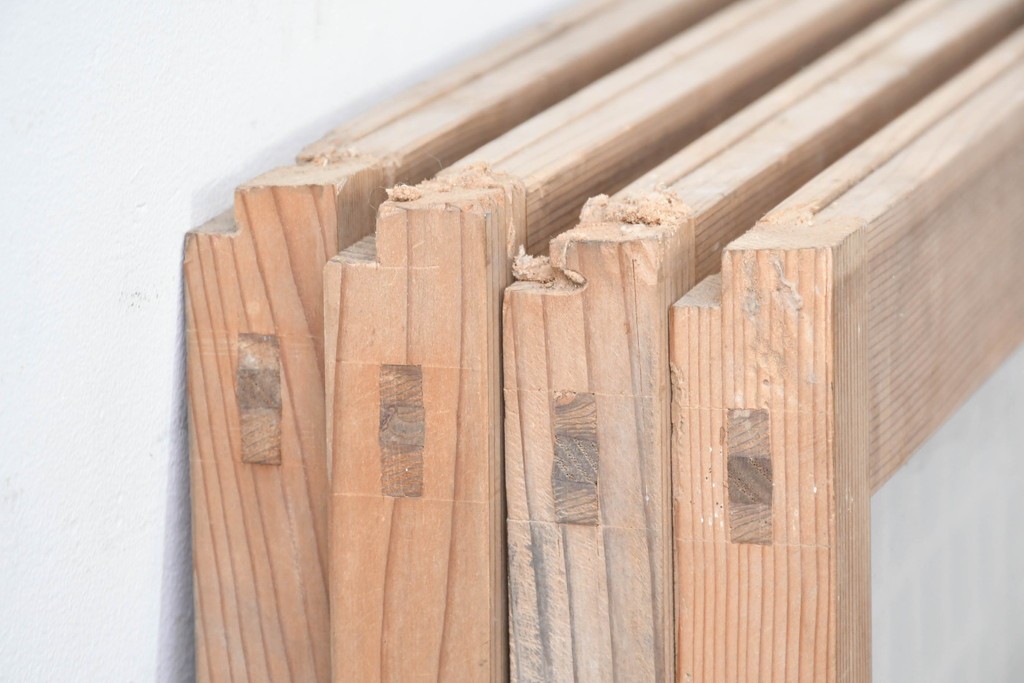 アンティーク建具　昭和初期　組子細工が美しい片面ガラス入りの書院戸4枚セット　(R-086103)