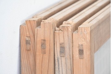 アンティーク建具　昭和初期　組子細工が美しい片面ガラス入りの書院戸4枚セット　(R-086103)