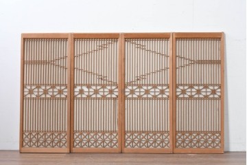 アンティーク建具　昭和初期　片面障子の繊細な組子入り書院戸4枚セット　(R-086104)