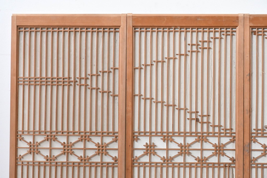 アンティーク建具　昭和初期　片面障子の繊細な組子入り書院戸4枚セット　(R-086104)