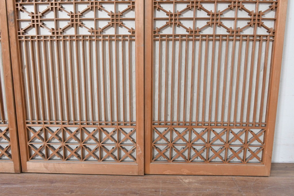 アンティーク建具　昭和初期　片面障子の繊細な組子入り書院戸4枚セット　(R-086104)