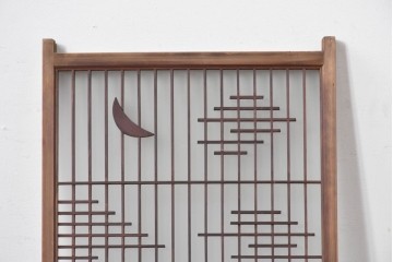 アンティーク建具　昭和初期　片面ガラス　組子に月と船モチーフが映える書院窓1枚　(R-086105)