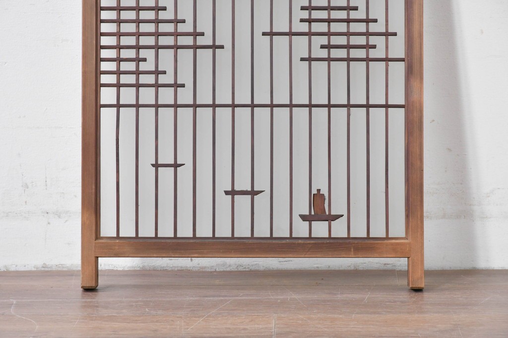 アンティーク建具　昭和初期　片面ガラス　組子に月と船モチーフが映える書院窓1枚　(R-086105)