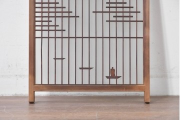 アンティーク建具　昭和初期　片面ガラス　組子に月と船モチーフが映える書院窓1枚　(R-086105)