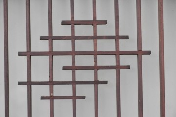 アンティーク建具　昭和初期　片面ガラス　組子に月と船モチーフが映える書院窓1枚　(R-086105)