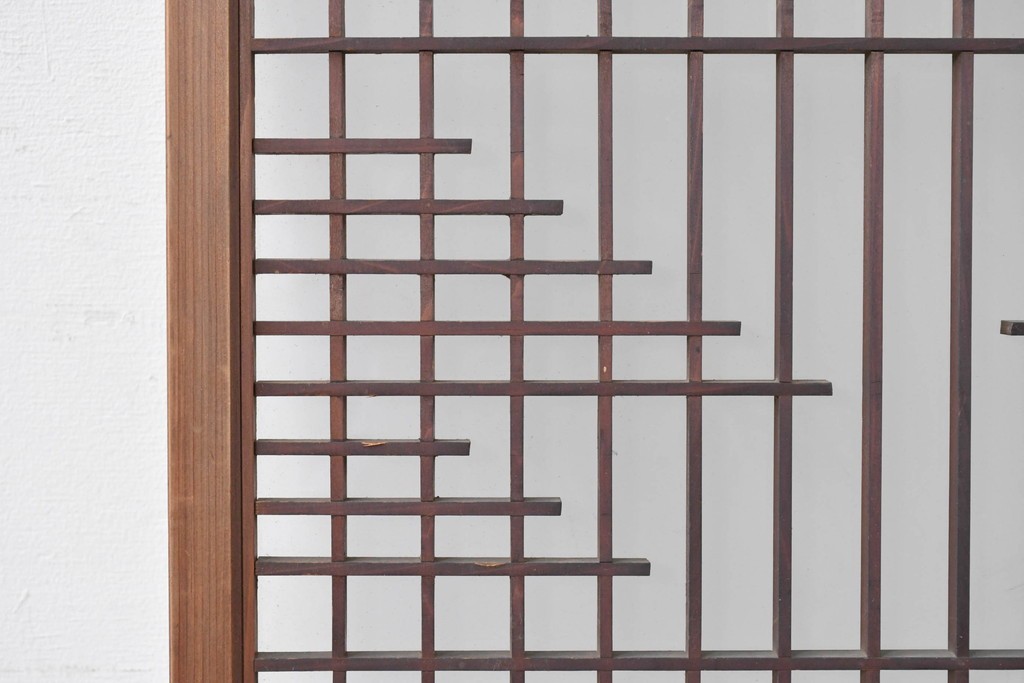 アンティーク建具　昭和初期　片面ガラス　組子に月と船モチーフが映える書院窓1枚　(R-086105)