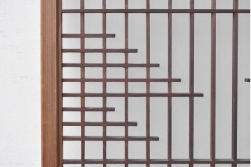 アンティーク建具　昭和初期　片面ガラス　組子に月と船モチーフが映える書院窓1枚　(R-086105)