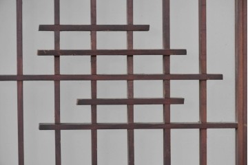 アンティーク建具　昭和初期　片面ガラス　組子に月と船モチーフが映える書院窓1枚　(R-086105)