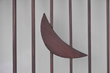 アンティーク建具　昭和初期　片面ガラス　組子に月と船モチーフが映える書院窓1枚　(R-086105)