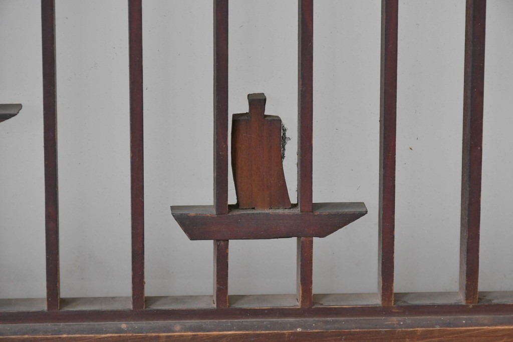 アンティーク建具　昭和初期　片面ガラス　組子に月と船モチーフが映える書院窓1枚　(R-086105)