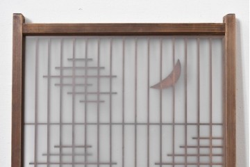 アンティーク建具　昭和初期　片面ガラス　組子に月と船モチーフが映える書院窓1枚　(R-086105)