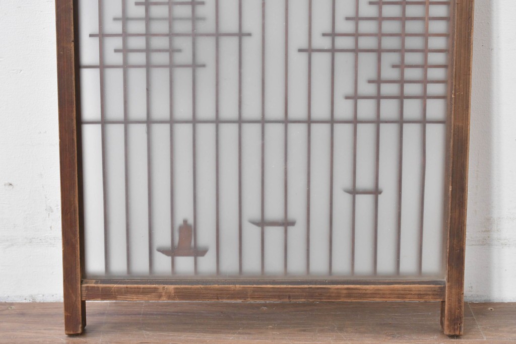 アンティーク建具　昭和初期　片面ガラス　組子に月と船モチーフが映える書院窓1枚　(R-086105)