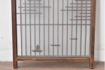 アンティーク建具　昭和初期　片面ガラス　組子に月と船モチーフが映える書院窓1枚　(R-086105)
