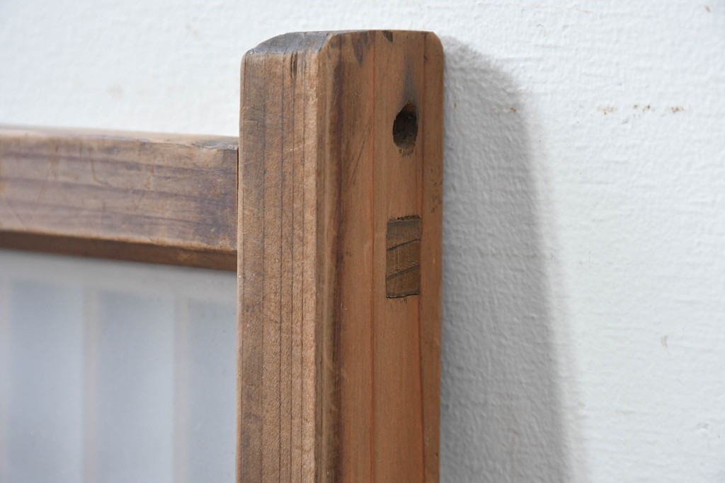 アンティーク建具　昭和初期　片面ガラス　組子に月と船モチーフが映える書院窓1枚　(R-086105)