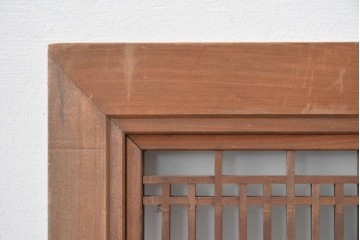 アンティーク建具　昭和初期から中期　片面ガラス　精緻な格子と菱組子が美しい組子入り欄間1枚　(R-086106)