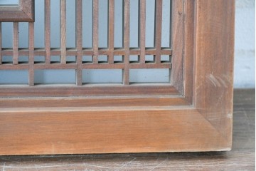 アンティーク建具　昭和初期から中期　片面ガラス　精緻な格子と菱組子が美しい組子入り欄間1枚　(R-086106)