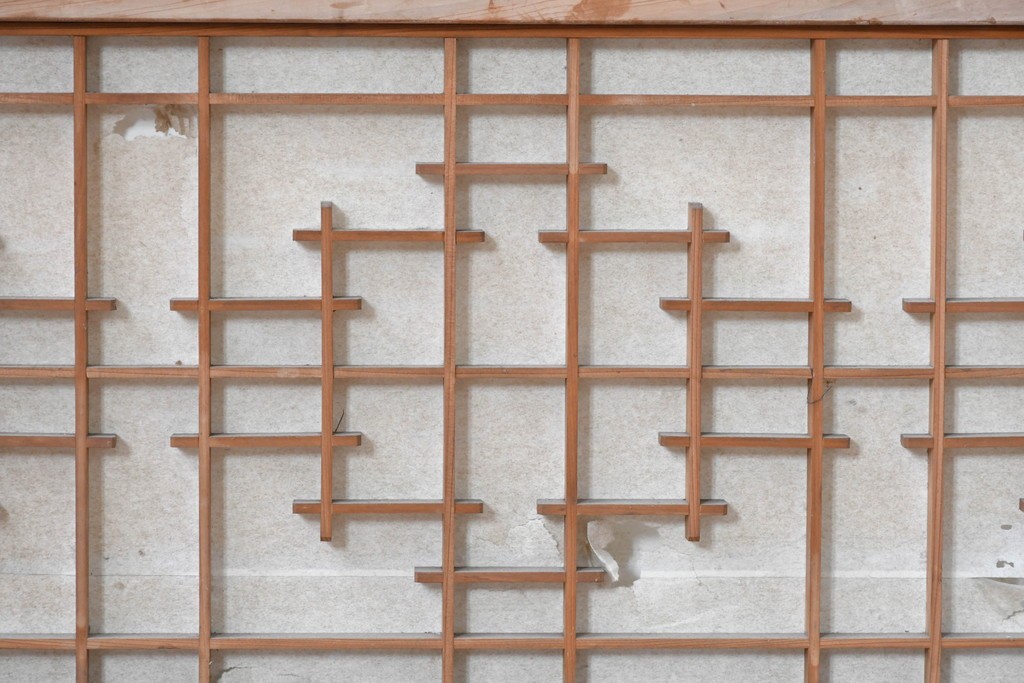 アンティーク建具　昭和初期から中期　幾何学的な桟の意匠が目を引く障子戸窓4枚セット　(R-086108)