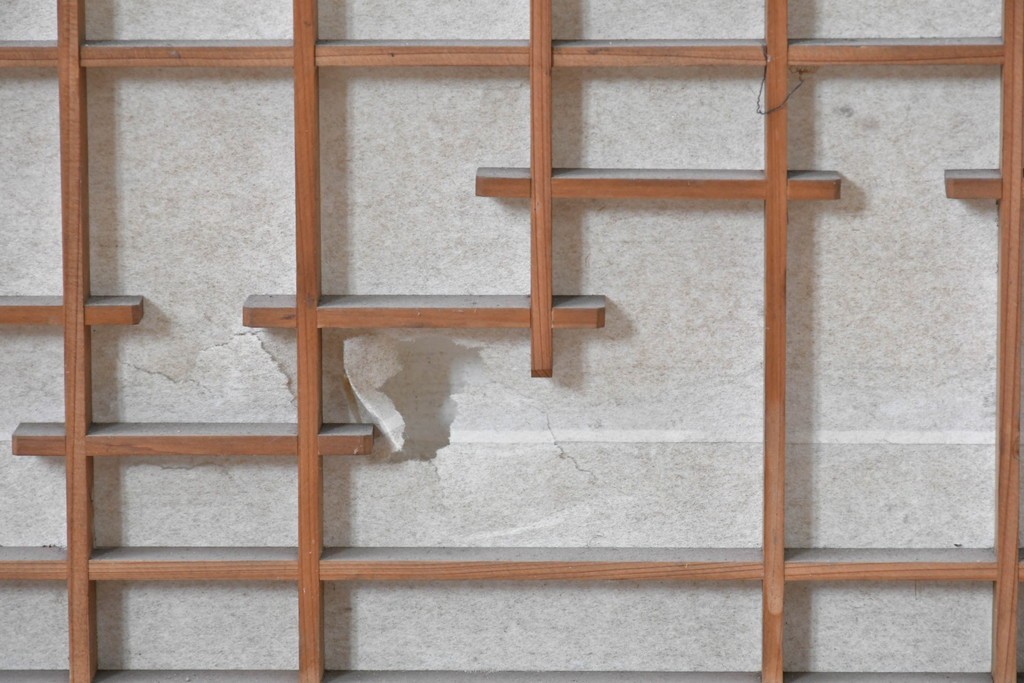 アンティーク建具　昭和初期から中期　幾何学的な桟の意匠が目を引く障子戸窓4枚セット　(R-086108)