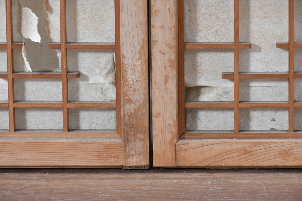 アンティーク建具　昭和初期から中期　幾何学的な桟の意匠が目を引く障子戸窓4枚セット　(R-086108)