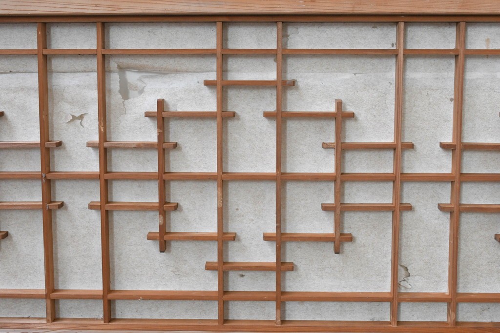 アンティーク建具　昭和初期から中期　幾何学的な桟の意匠が目を引く障子戸窓2枚セット　(R-086109)