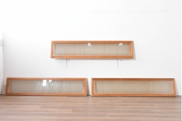 ヴィンテージ建具　昭和中期から後期　両面ガラス　繊細な格子が上品な筬欄間3枚セット　(R-086110)