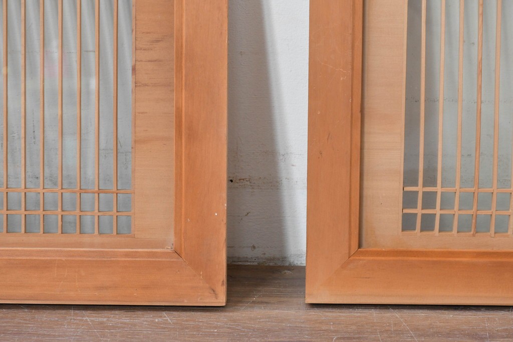 ヴィンテージ建具　昭和中期から後期　両面ガラス　繊細な格子が上品な筬欄間3枚セット　(R-086110)