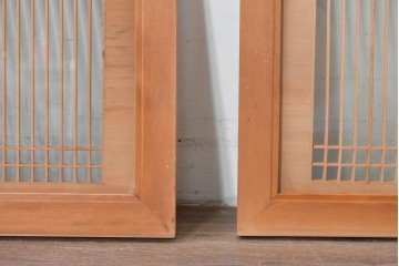 ヴィンテージ建具　昭和中期から後期　両面ガラス　繊細な格子が上品な筬欄間3枚セット　(R-086110)