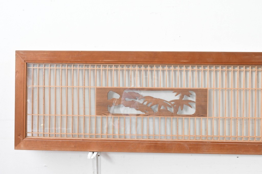 ヴィンテージ建具　昭和中期から後期　両面ガラス　彫刻と繊細な格子が調和した筬欄間2枚セット　(R-086111)