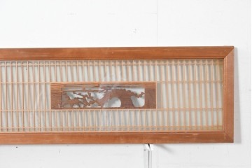 ヴィンテージ建具　昭和中期から後期　両面ガラス　彫刻と繊細な格子が調和した筬欄間2枚セット　(R-086111)